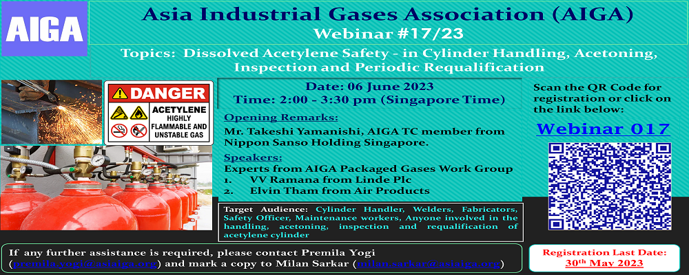 Webinar 017 on Dissolved Acetylene Safety -in Cylinder Handling, Acetoning, Inspection and Periodic Requalification on 6 June 2023